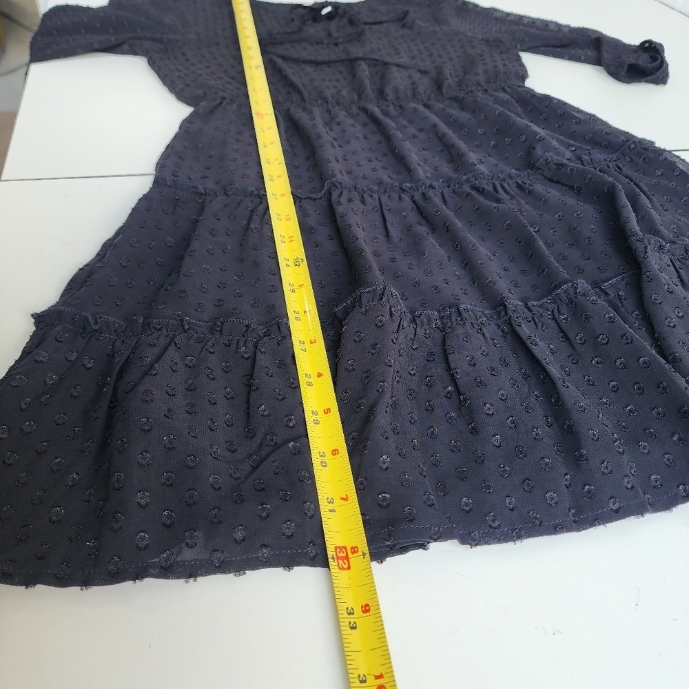 Speechless Women's Black Swiss Dot Tie Neck Mini 3/4 Sleeve Dress Sz S - Picture 5 of 13